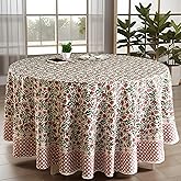 CPC Round Tablecloth- Cotton Indian Block Print Tablecloth -Handmade Printed Washable Cotton Table Cloth - Spring/Summer, Wedding Table Cover - Red Garnet 60 Inches
