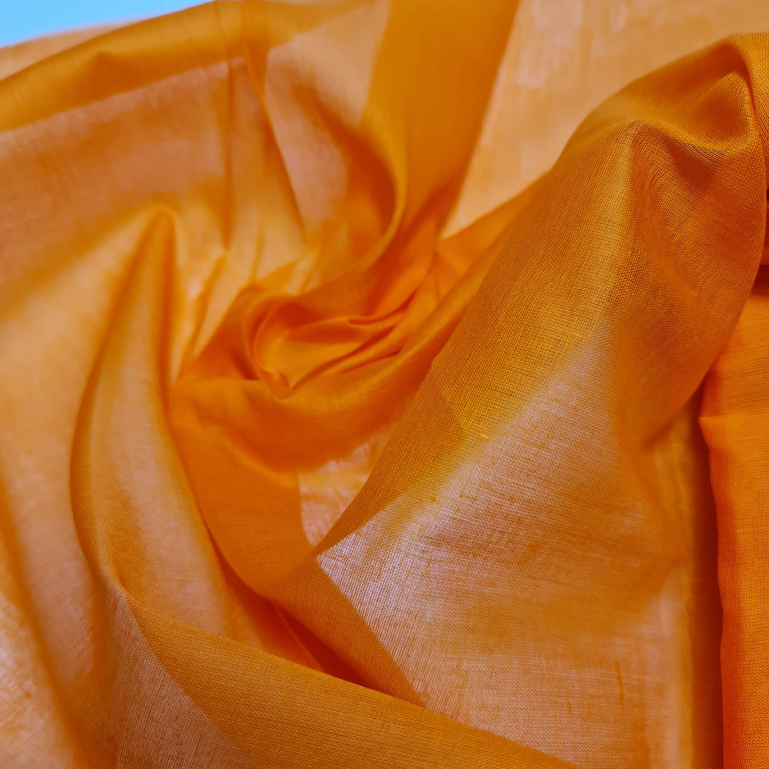 Voile Lawn Fabric, 100% Cotton, Superior Luxury Handle Sheer Gauze Material. Finest Muslin, 17 Colors. Dressmaking, Curtain,Crafts,Face Masks. Bright Orange, 2 Meter