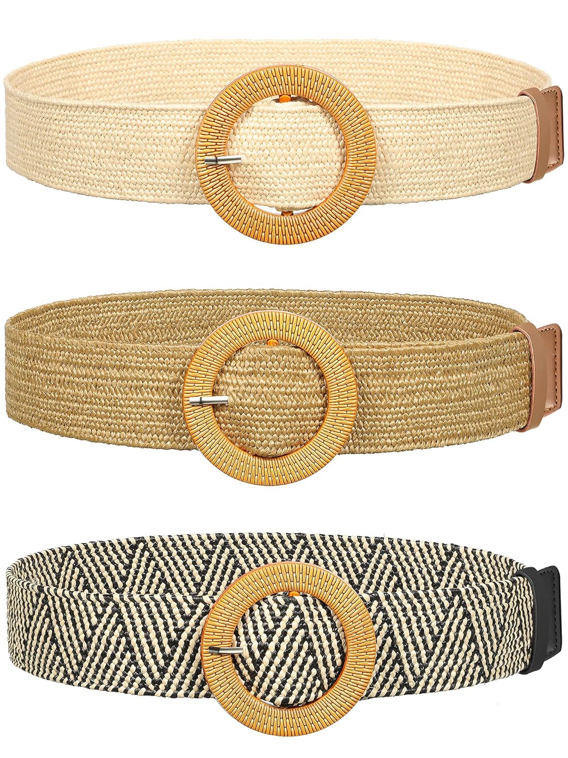 Buy 3 Pieces Straw Woven Belt Elastic Stretch Waist Belt Skinny Dress