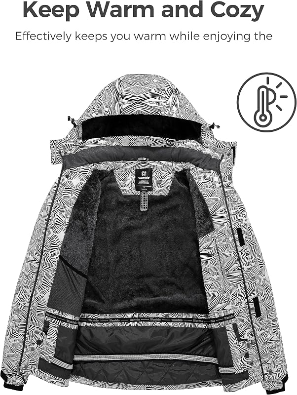 Chaquetas Forro de Vellón Grueso Parka Nieve Hombre Floral Negro L