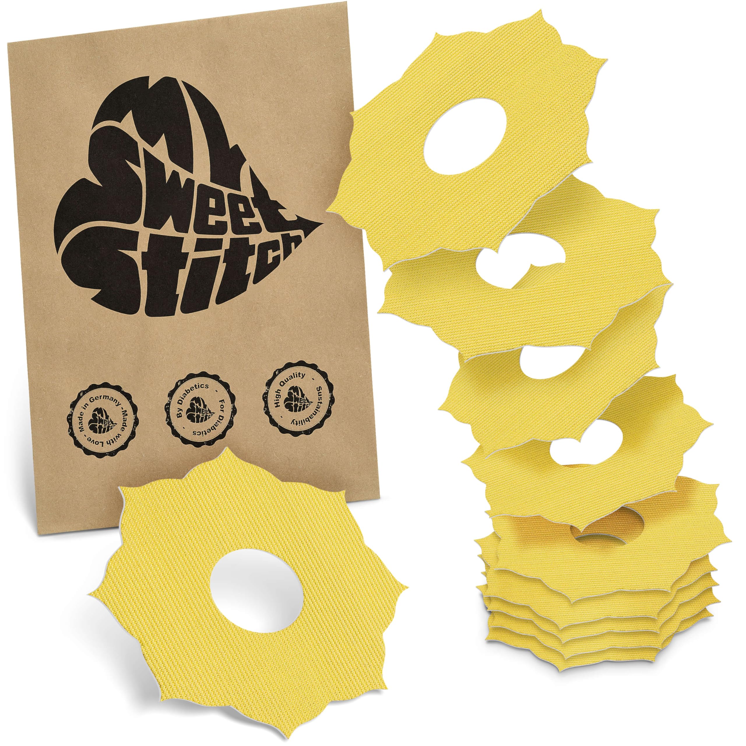 MySweetStitch - 10 x Freestyle Libre 3 Patches Mandala, Overpatch Ø 65mm, Waterproof, Breathable, Skin-Friendly, Made in Germany, Yellow