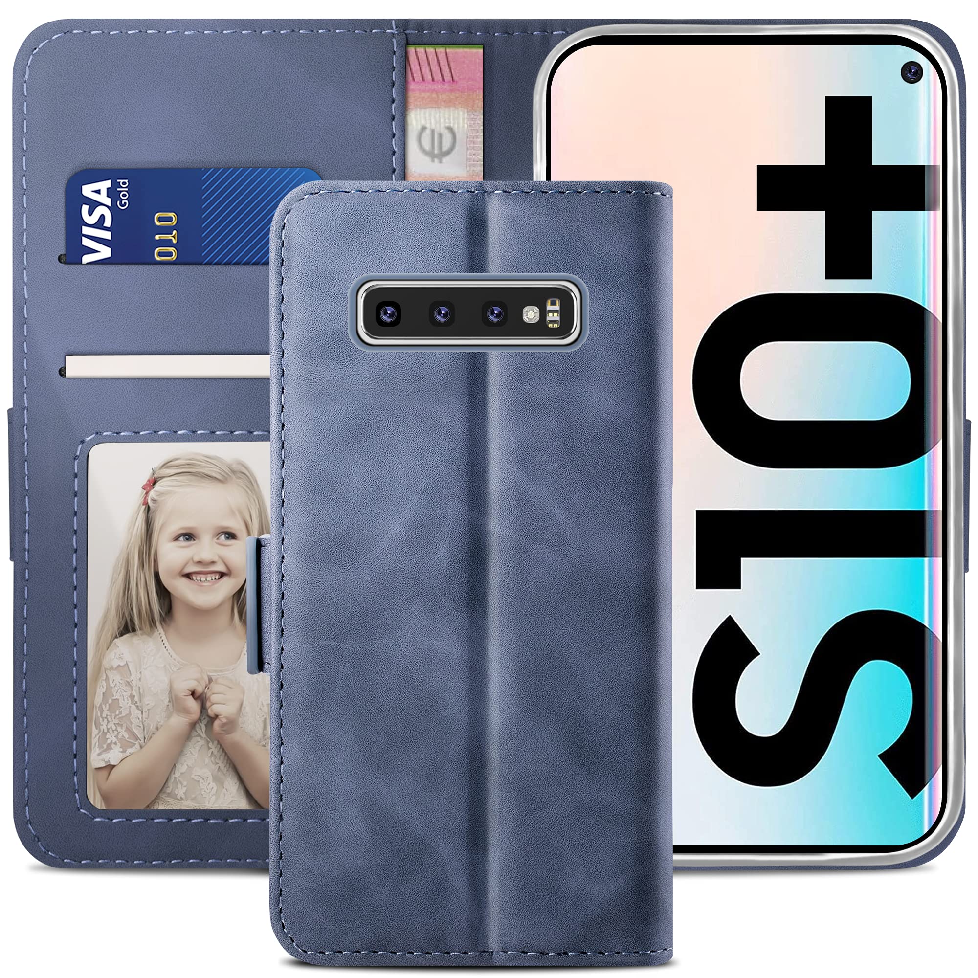 YATWIN Compatible with Samsung Galaxy S10 Plus Case, Flip Wallet Leather Case with Card Slot and Shockproof Function Kickstand Phone Cases Cover for Samsung S10 + - Light Blue — image 1