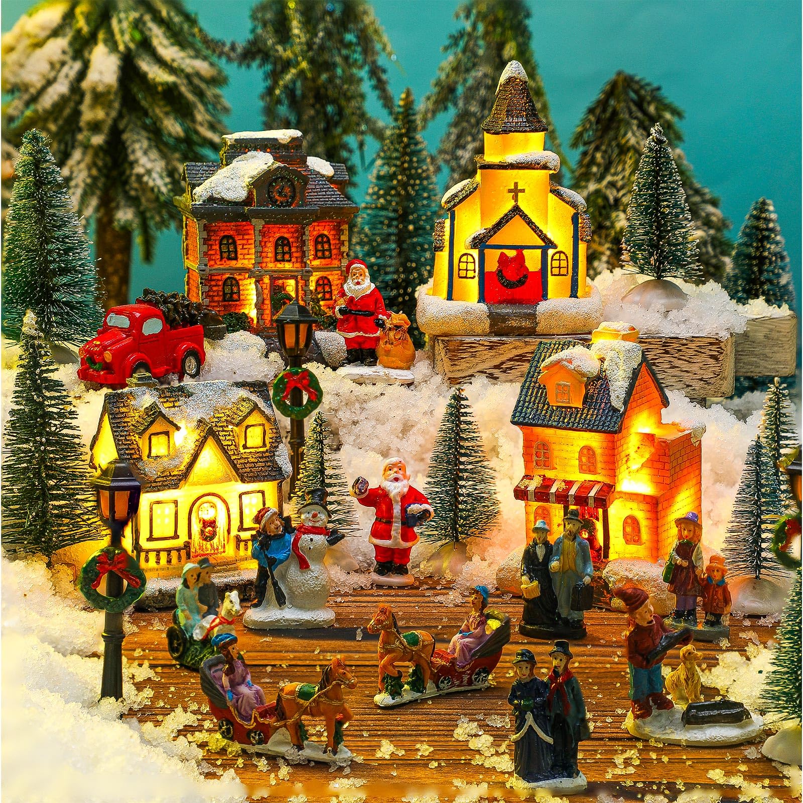 Christmas Led Scene Wettarn 26 Pcs LED Christmas Villages Sets Christmas Figurines ...