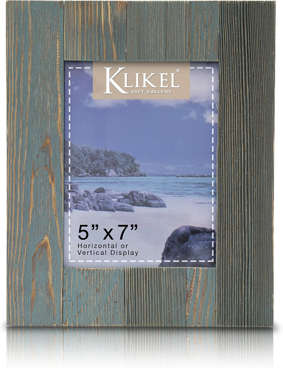 Klikel Distressed Wood 5 X 7 Picture Frame - Blue Solid Wooden Wall Hanging And Table Standing Photo Frame