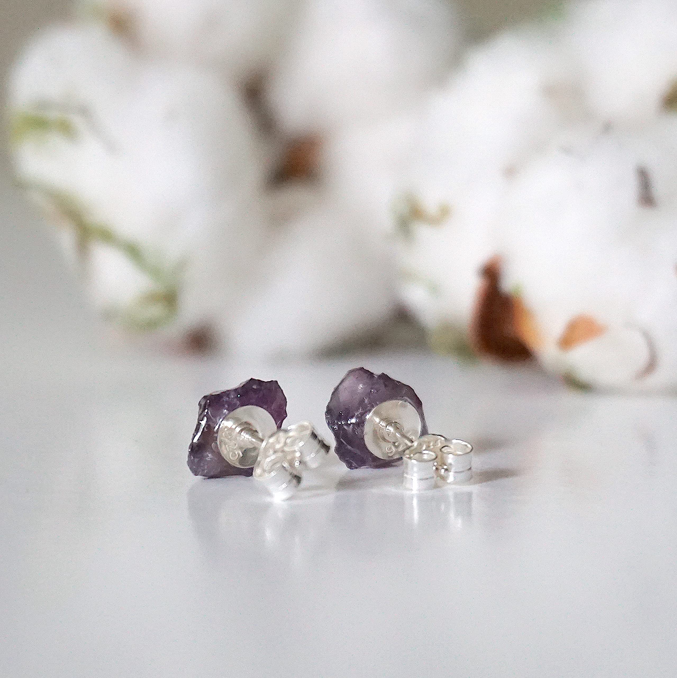Raw Amethyst Stud Earrings