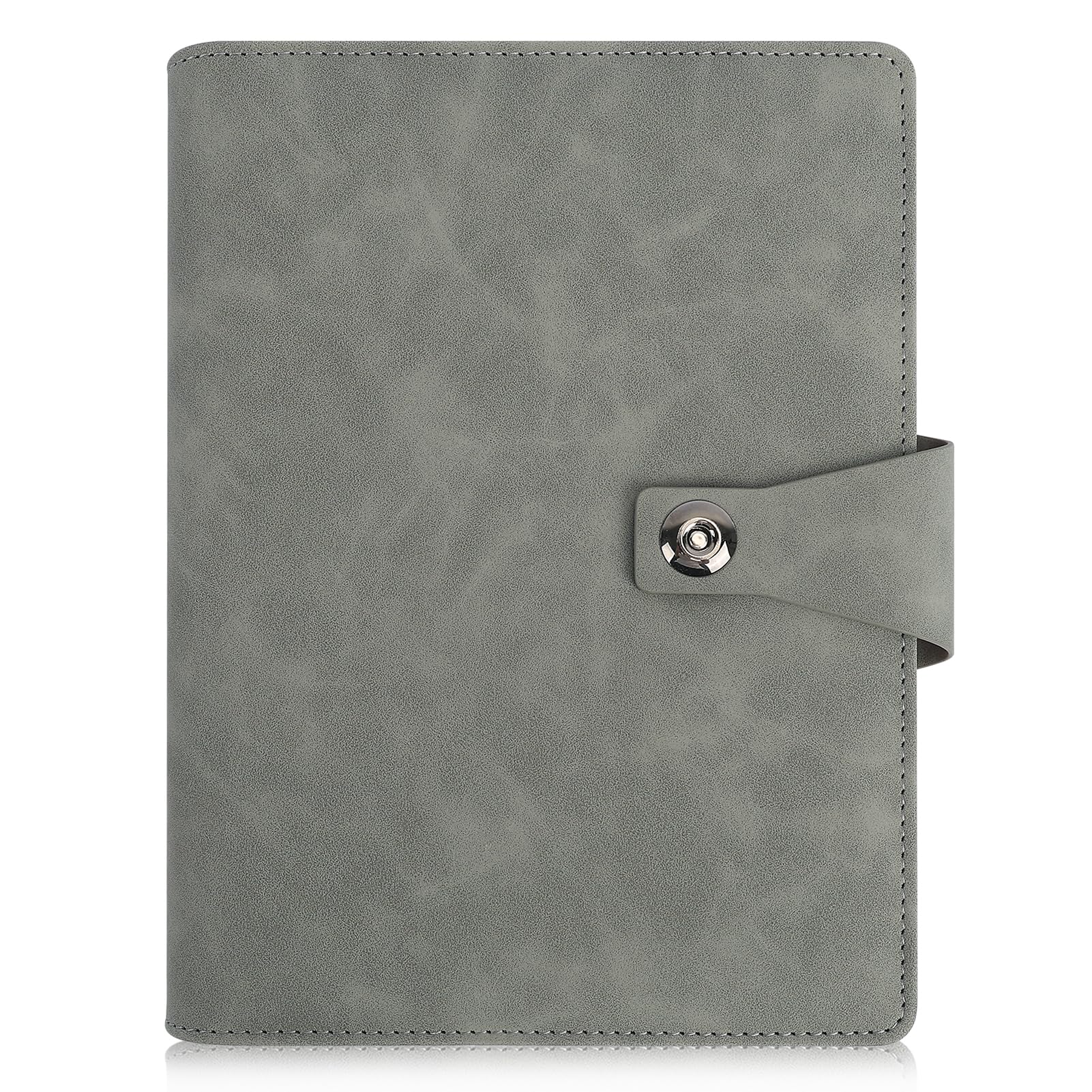 WWW Leather A5 Ring Binder Notebook, 6 Ring Binder With Refill Papers, Metal Buckle Travel Journal Personal Planner, Gray