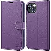 OCASE Compatible with iPhone 13 Wallet Case, PU Leather Flip Folio Case with Card Holders RFID Blocking Kickstand [Shockproof TPU Inner Shell] Phone Cover 6.1 Inch 2021 (Litchi Purple)