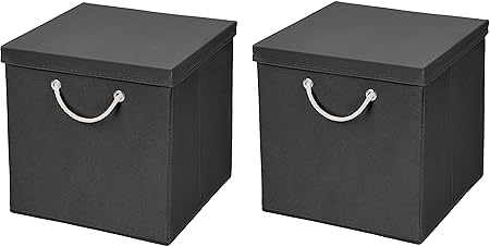 Caja de almacenaje, 30 x 30 x 30 cm, con tapa, Negro , 2 unidades: Amazon.es: Hogar