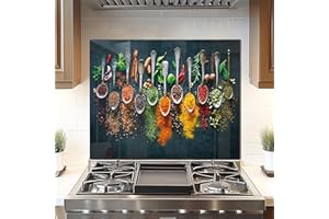 DAIFURONGE Tempered Glass Backsplash For Kitchen Wall, Spice Art Range Backsplash, Easy to Clean Stove Back Splash protector, Wall Decor (Art Deco 1, 30"x24"(76.2x60.96cm))