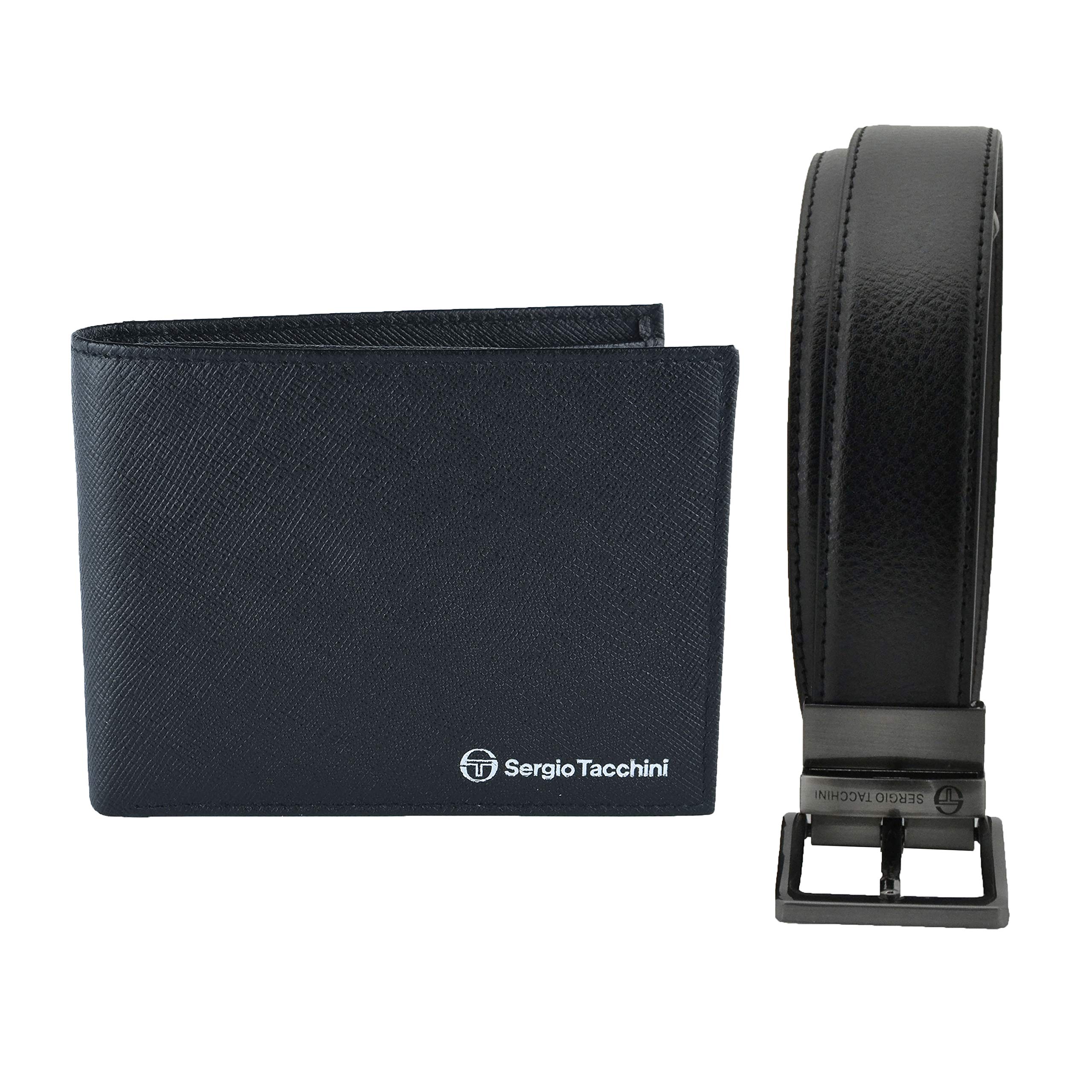 SERGIO TACCHINI Man Gift Box, Black and Brown Reversible Shortening Belt Set and Black Wallet in Genuine leather