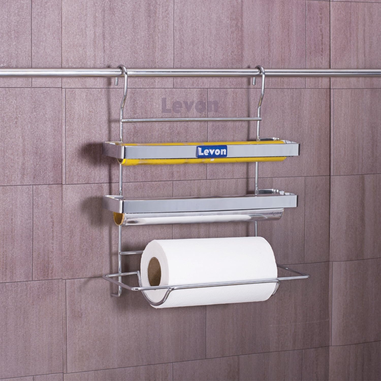 Buy Levon Stainless Steel Hanging 3 in 1 Kitchen Triple Paper Dispenser & Holder Wrap