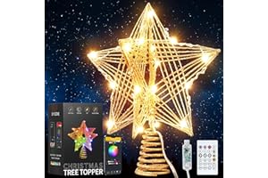 ODEETRONIC Smart Christmas Tree Topper, 8" RGB Star Tree Topper, 20LED 3D Hollow Color Changing Lighted Tree Top, APP & Remote Control Music Sync Gold Glitter Tree Topper for Xmas Indoor Party Holiday