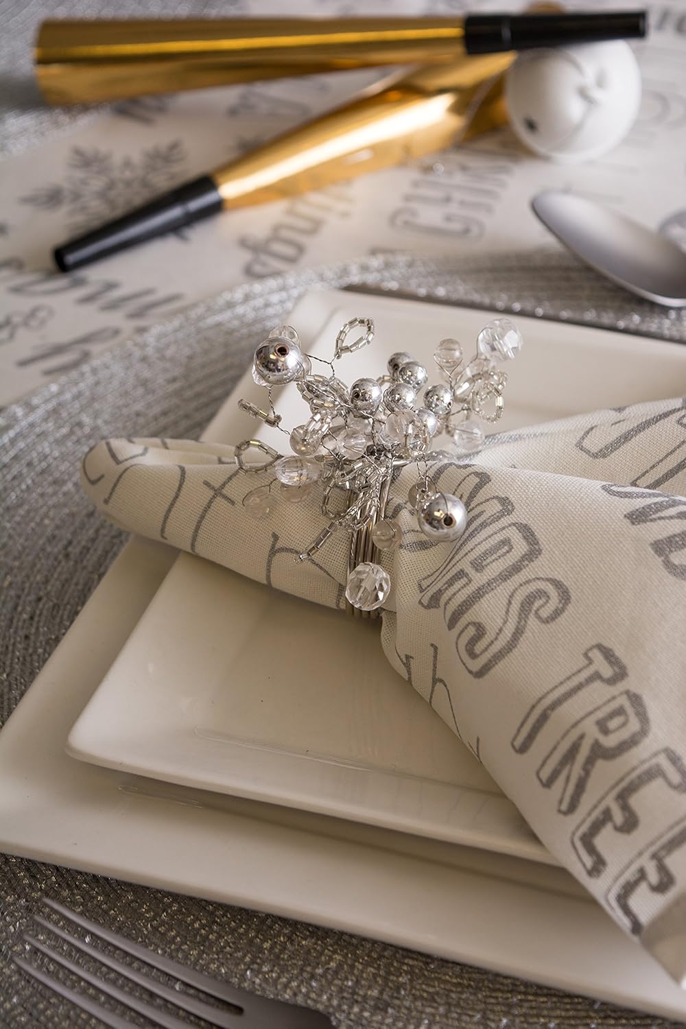 DII Modern Chic Fun Napkin Rings for Dinner Parties, Weddings Receptions, Family Gatherings, or Everyday Use, Set Your Table With Style - Cluster Sliver Beads, Set of 6: Industrial & Scientific