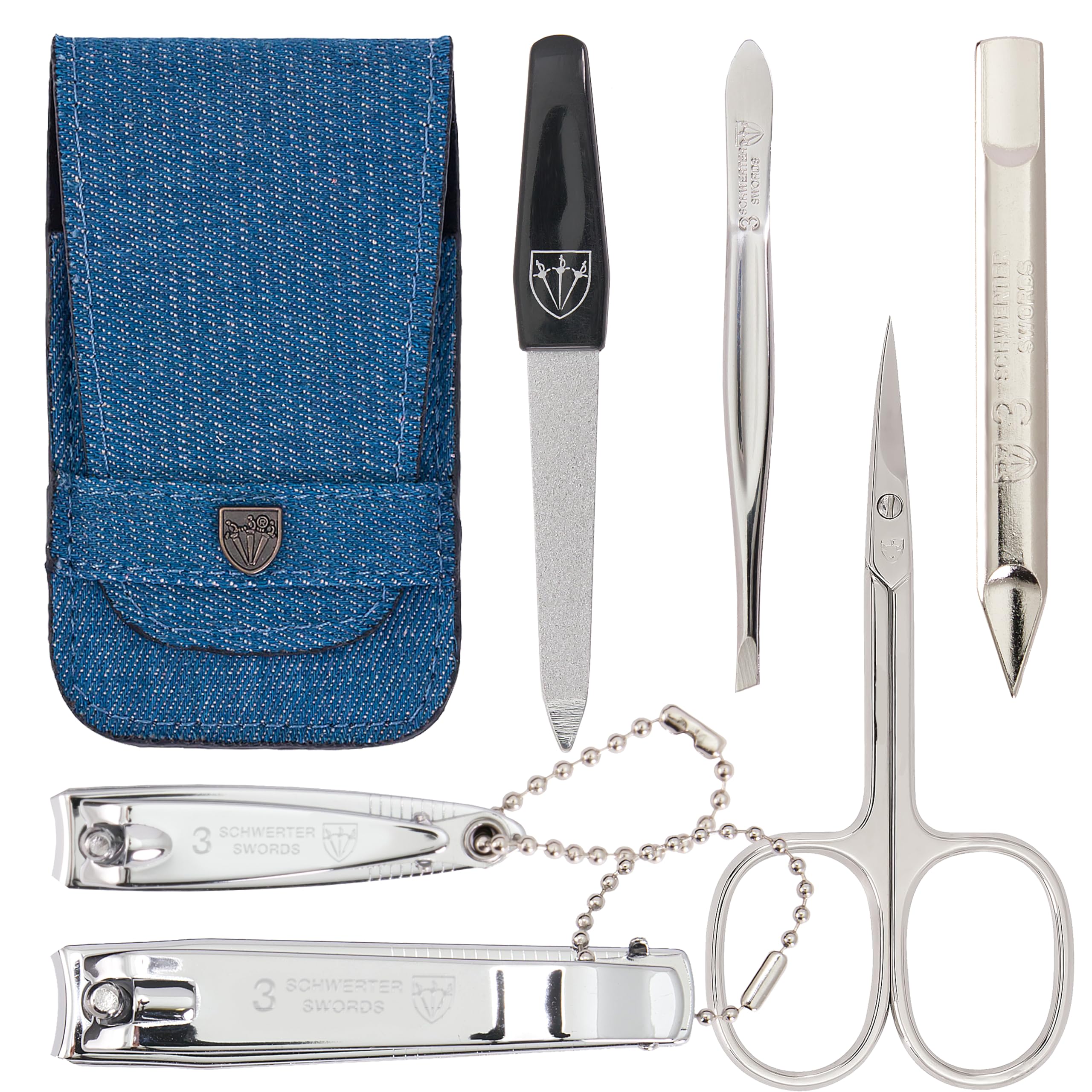 3 Swords Germany - brand quality 6 piece manicure pedicure set for nail care scissors clipper with case by 3 Swords Germany - jeans blue