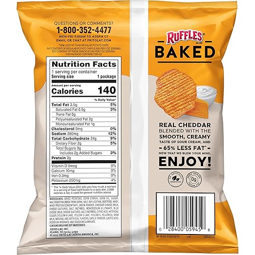 Baked Ruffles Cheddar And Sour Cream Potato Chips Nutrition Runners