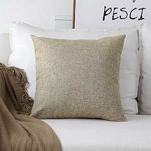 Home Brilliant Fall Decor Lined Linen Burlap Square Throw Pillow Covers Decorative Pillowcase Cushion Cover for Couch, 18 x 18, Natural Linen