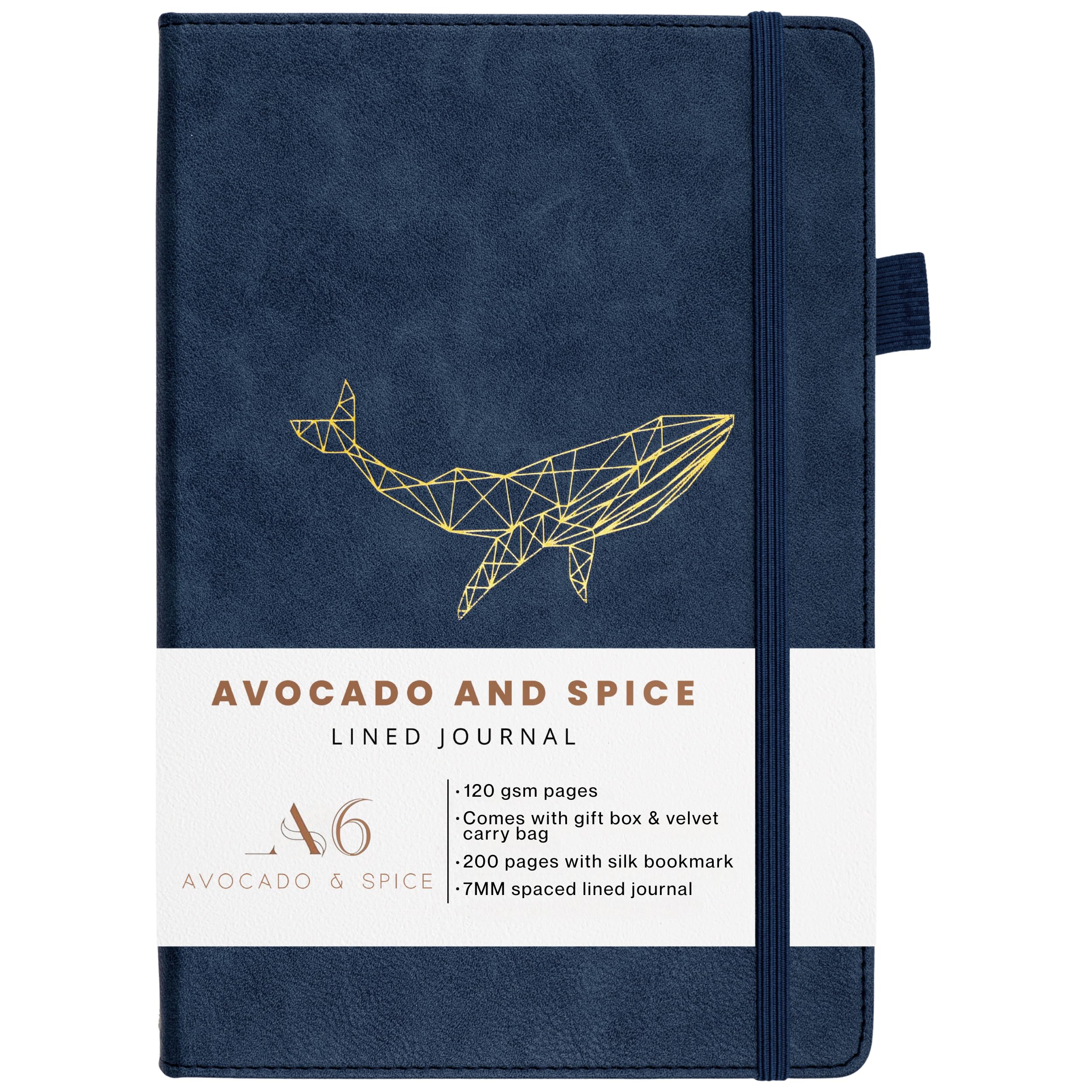 Notebook A6 by Avocado and Spice® Faux Leather A6 Notebook with Gift Box & Velvet Bag – Small Notebooks Pocket Size - Mini Notepads with 200 Thick Lined Pages (Blue, Lined)