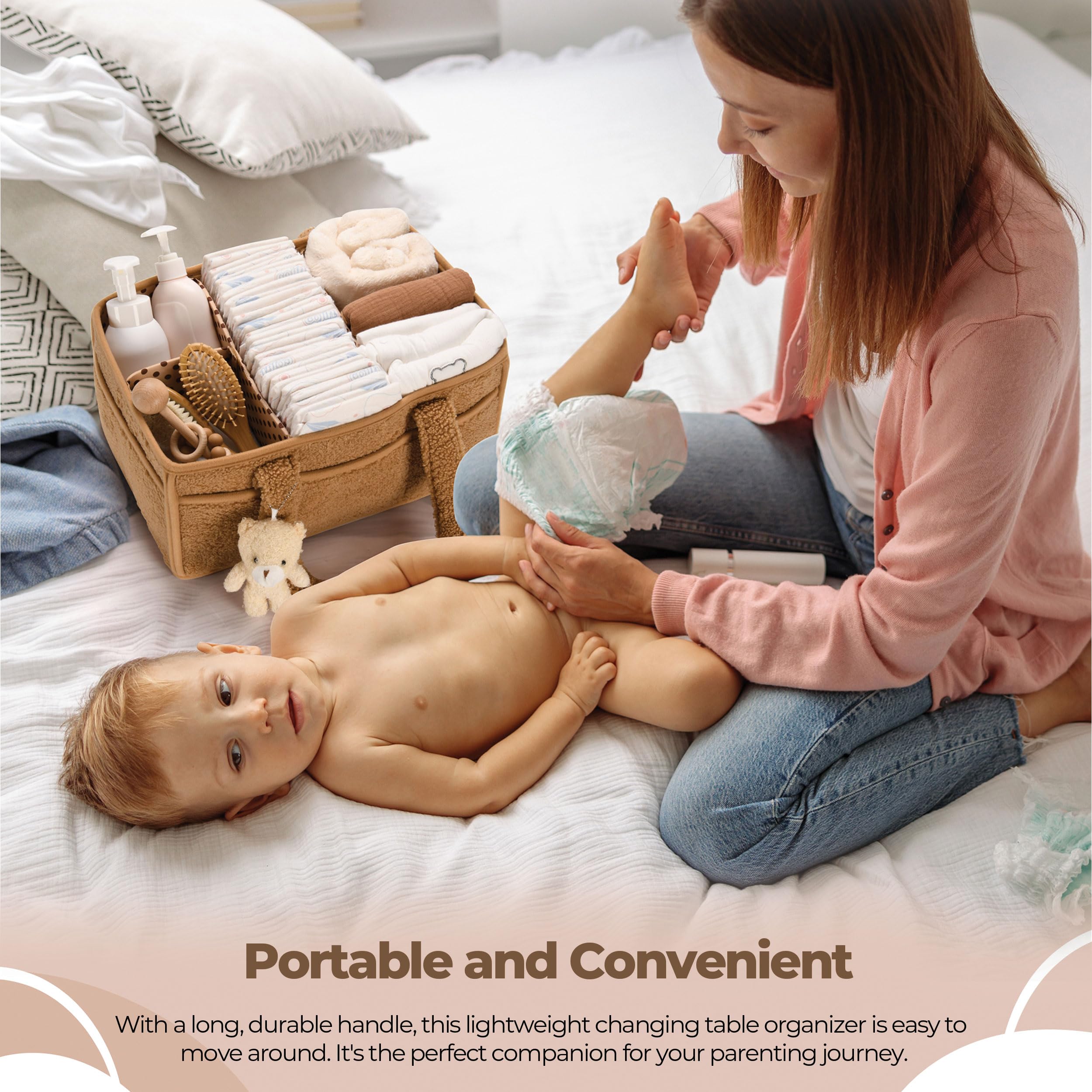 Jolensoy Baby Diaper Caddy Organizer - Beige Changing Table Storage For Nursery Essentials