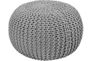 COTTON CRAFT Round Dori Pouf - Cotton Braid Cord Cable Knitted Ottoman - Foot Stool - Footrest - Floor Pouf - Woven Ottoman - Bean Bag - Living Room Dorm - 20 inches Diameter x 14 Height - Light Grey