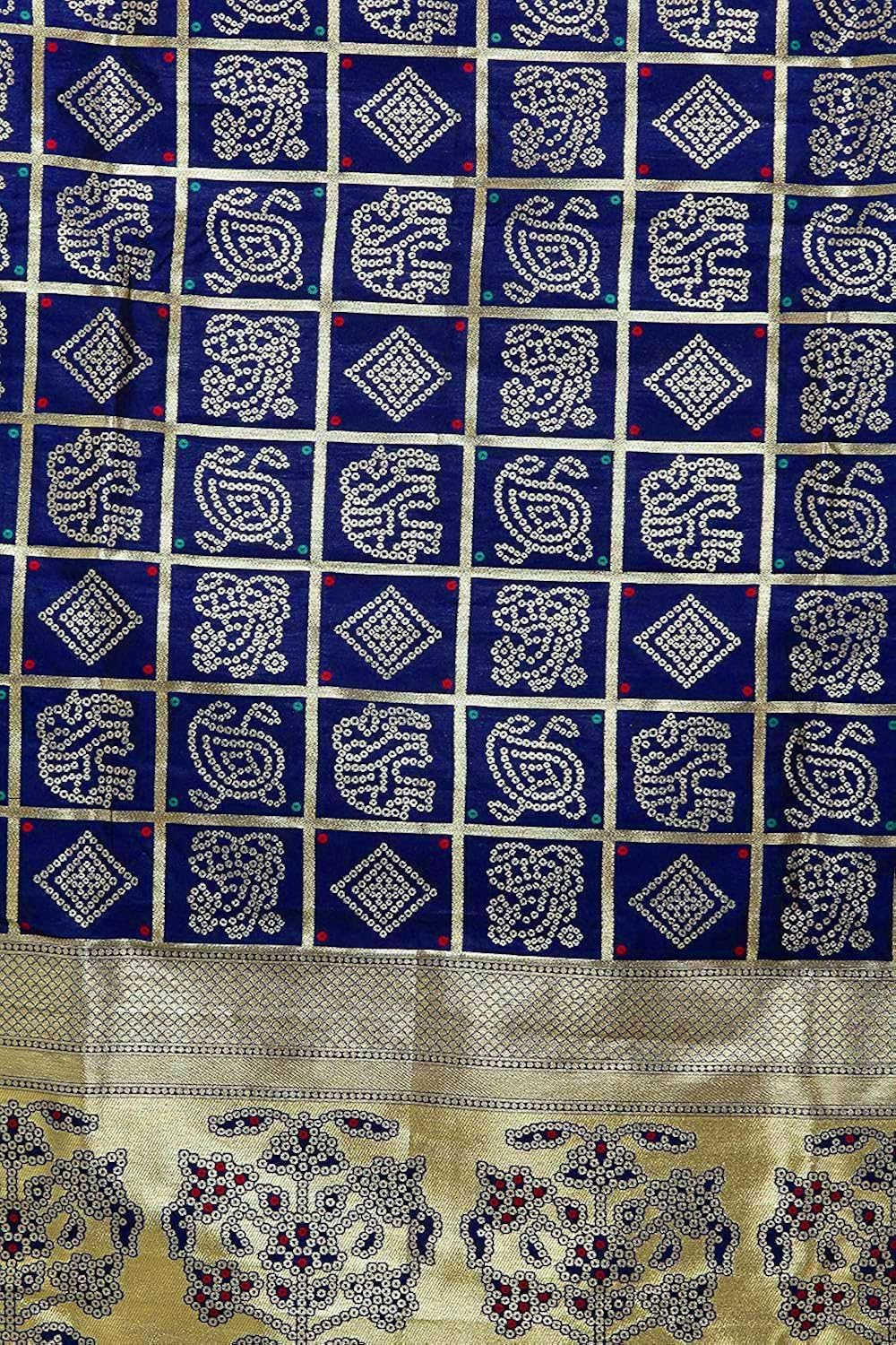 rahee collection women's banarasi bandhej silk dupatta (navy blue & gold)
