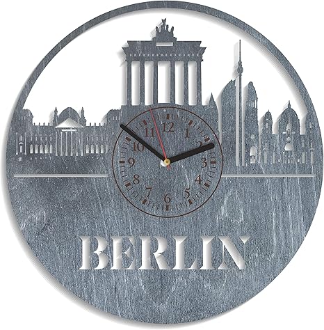 Amazon Com Berlin Wooden Wall Clock 12 Inch Modern Gift Idea For Adults Minimalist Wall Clock Berlin Wall Decals Berlin City Birthday Gift Berlin Art Decorations For Living Room Berlin City Gift Ideas