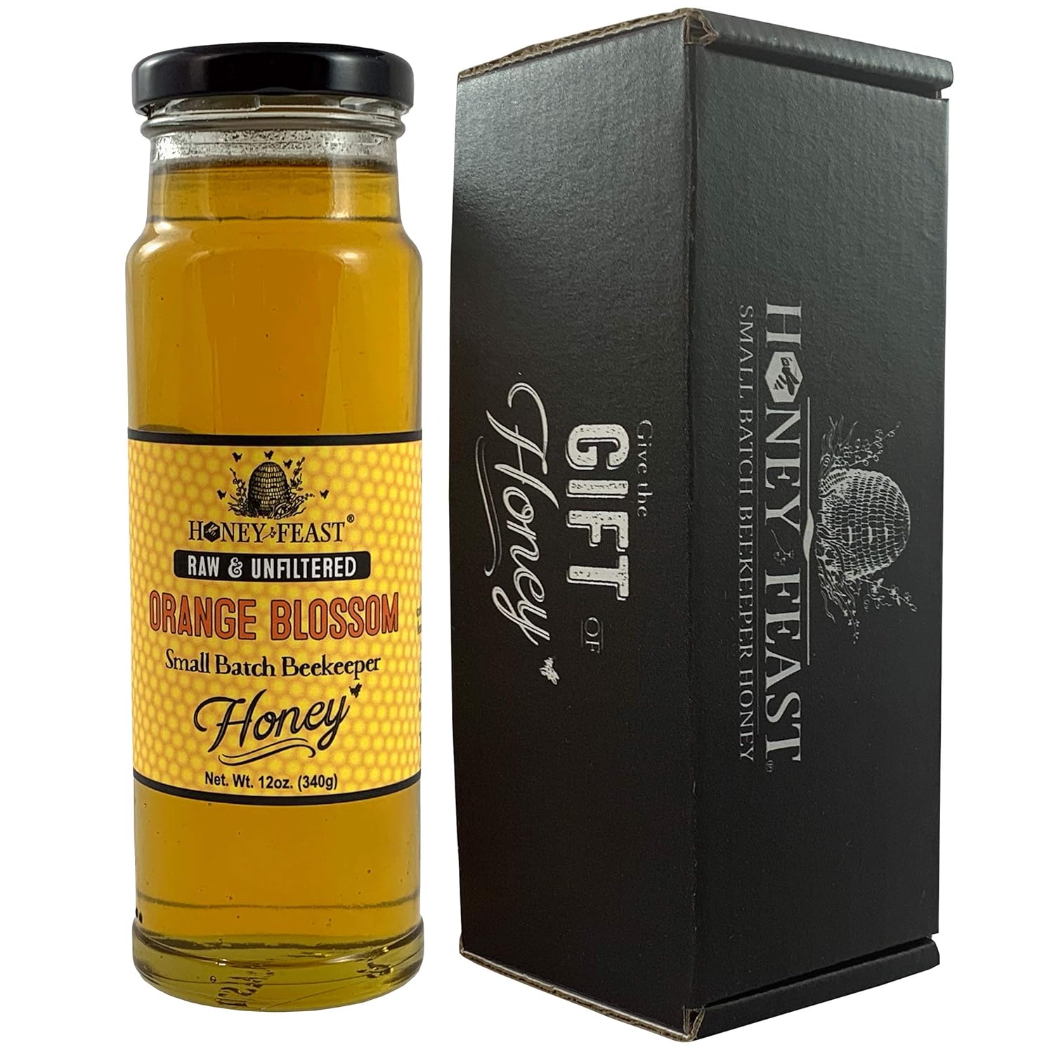 Honey Feast - Raw Orange Blossom Honey from Florida | Unfiltered & Pure | 12 Ounces | Local honey to Orlando, Tampa, Gainesville, Jacksonville, Sarasota, Fort Myers, Central Florida