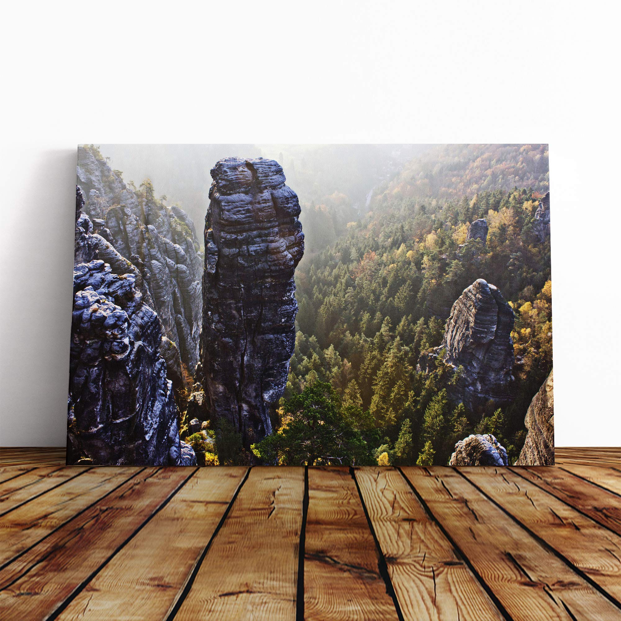 Landscape Saxon Forest and Mountains Switzerland Canvas Print | Gallery Wrapped 30mm Frame Wall Art | 20x14 inches | Ready to Hang | Contemporary Landscape Picture | Living Room Bedroom Lounge Office