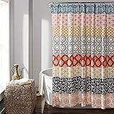 Lush Decor Bohemian Striped Shower Curtain Colorful Bold Design, 72" x 72", Turquoise and Orange