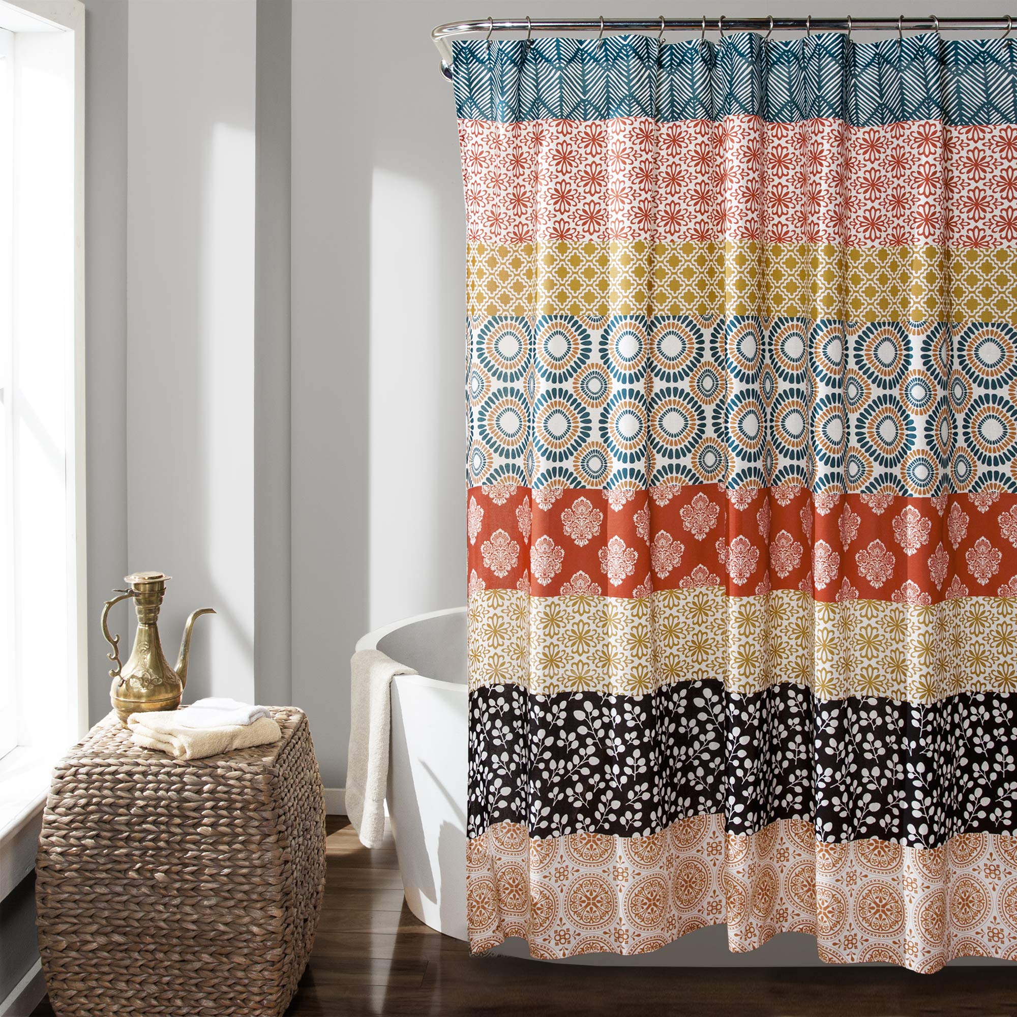 Lush Decor Shower Curtain, Turquoise & Orange | Bohemian Stripe | 72"W x 72"L | Pack of 6 Image Lush Decor Shower Curtain, Turquoise & Orange | Bohemian Stripe | 72"W x 72"L | Pack of 6 Image