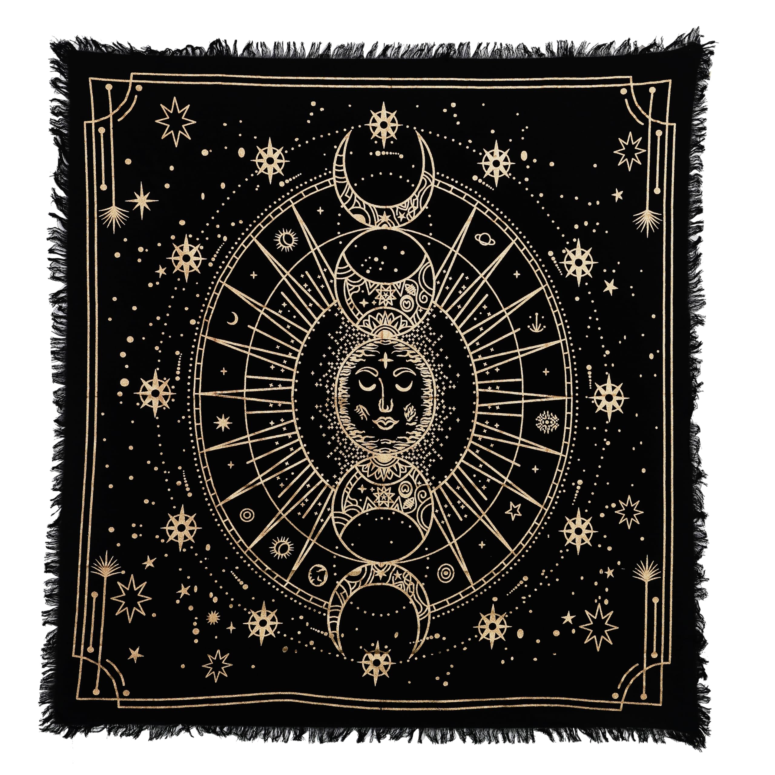 Indian Consigners Moon Phases Altar Cloth Celestical Tarot Deck Alter Square Wall Hanging TableCloth Sacred Place Home Décor Moon Faces 18 by 18 sacred cloth