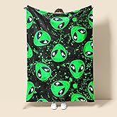 Alien Blanket Gift for Kids, Cute and Funny Green Alien Ultra Soft Fuzzy Flannel Throw Blanket Cozy Plush Decor for Couch, Home, Bed, Christmas, Birthday, 50x40 inches