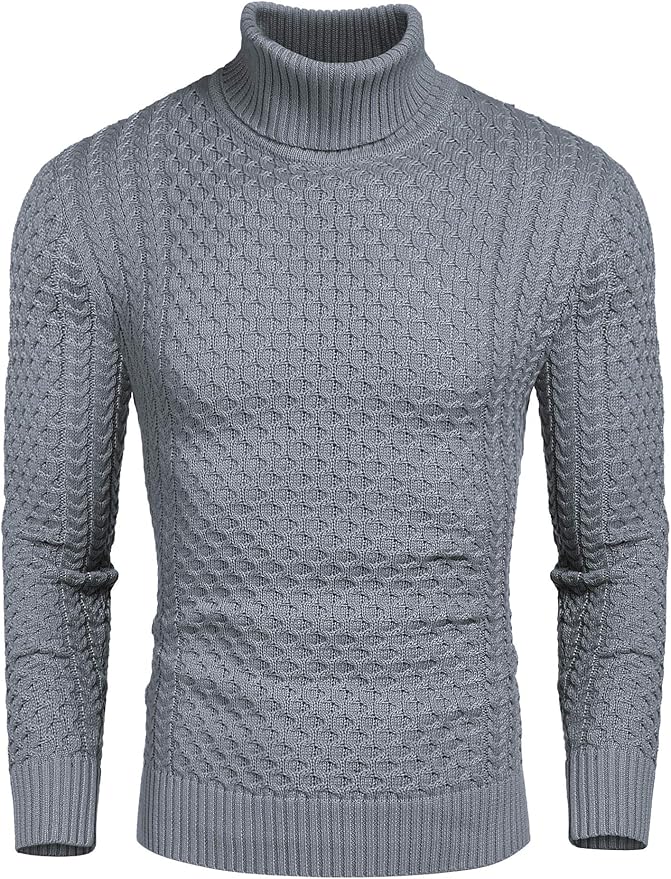 COOFANDY Men's Pullover Men's Knitwear Turtleneck Sweater Men's Long Sleeve Cotton Turtleneck 
