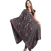 Exotic India Kani Jamawar Stole with Woven Flowers and Paiselys in Multi-Color Thread - Silk Modal