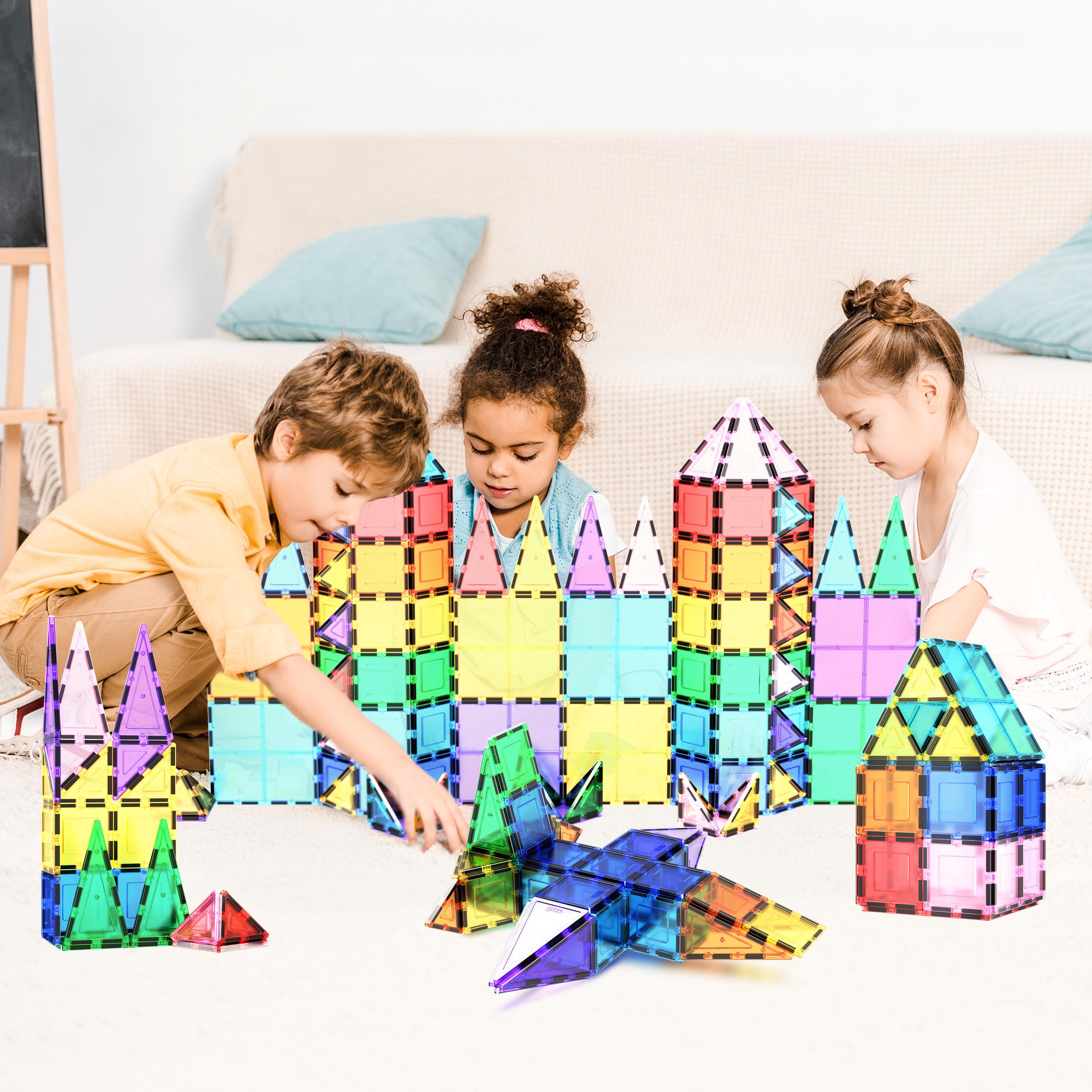 PicassoTiles 100 Piece Set 100pcs Magnet Building Tiles Clear Magnetic 3D Blocks Construction Playboards, Creativity Beyond Imagination, Inspirational, Recreational, Educational Conventional
