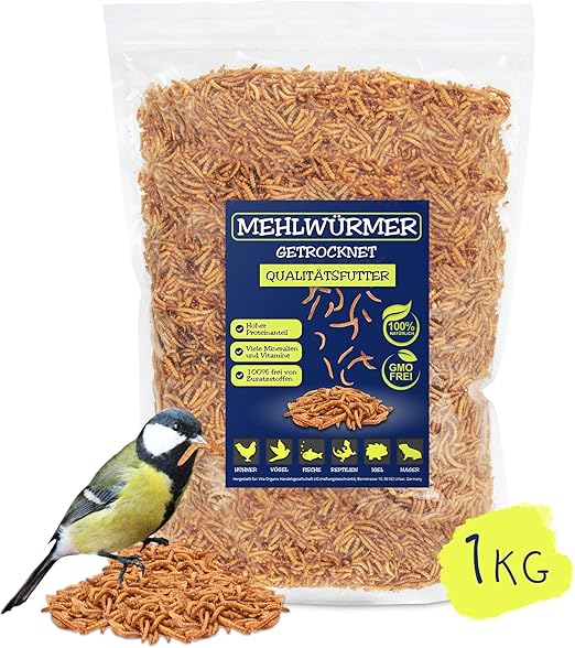 EWL Naturprodukte Mehlwürmer secado 1 kg, el ideal Insektensnack para