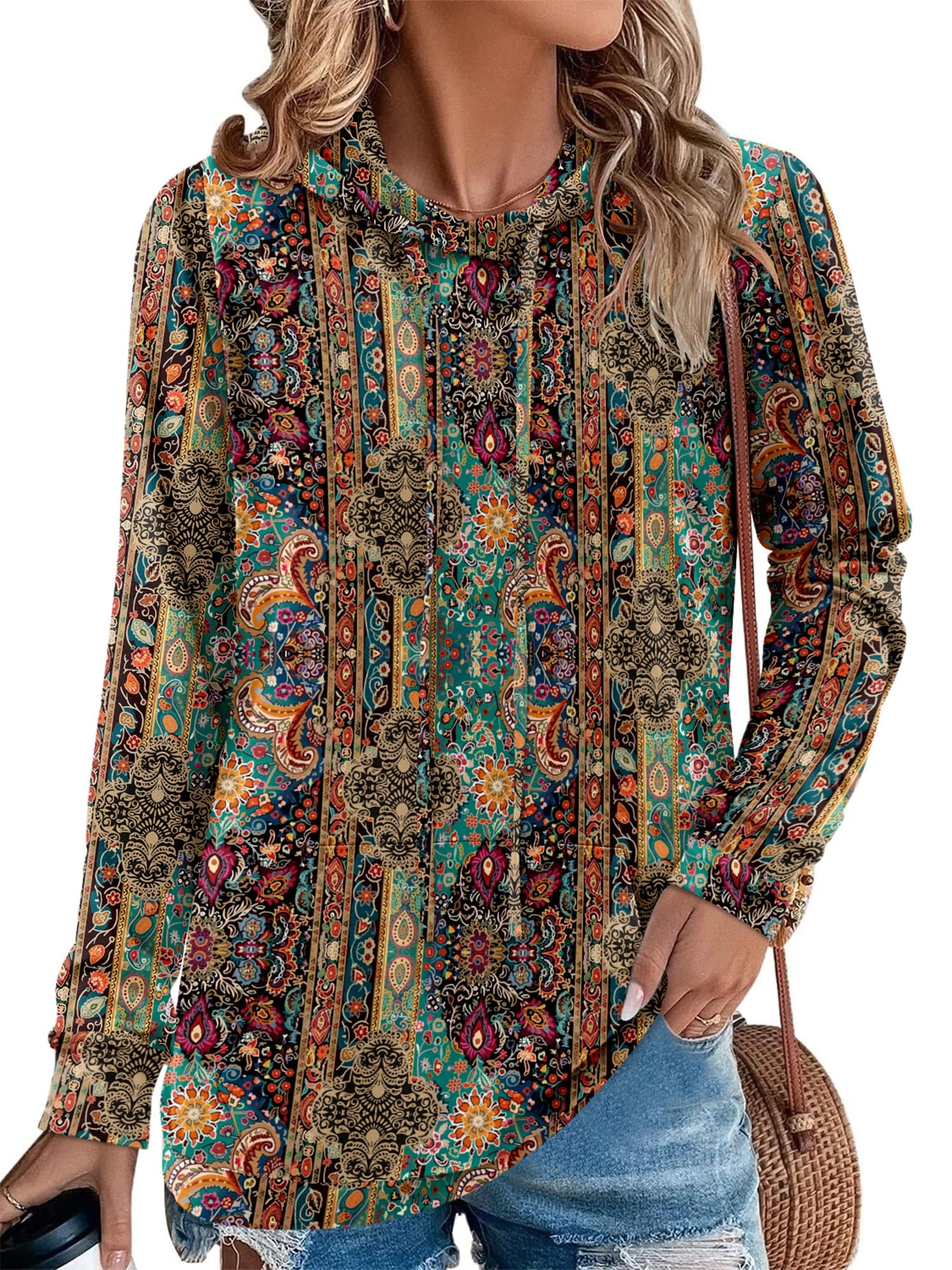 Angerella Vintage Graphic Sweatshirt Womens Comfy Soft Hoodie Pullover Long Sleeve Hooded Shirt Boho Sweater with Pocket S Image