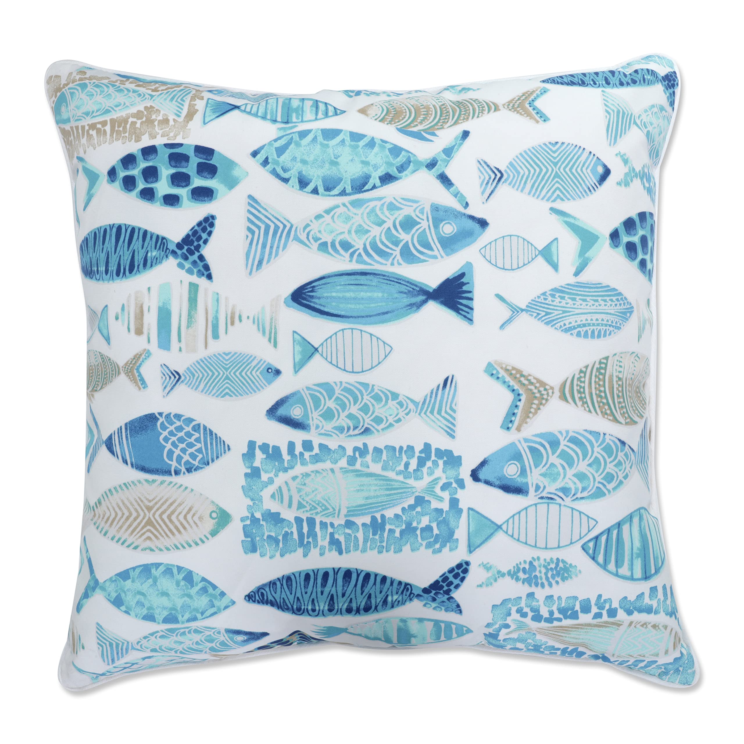 Pillow Perfect Outdoor/Indoor Pillow, Floor - 25" x 25", Blue Hooked Seaside Image