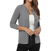QUALFORT Women’s Lightweight Ribbed Knit Cardigan Sweater Crew Neck Button Down Long Sleeve Soft Stretchy Cardigan