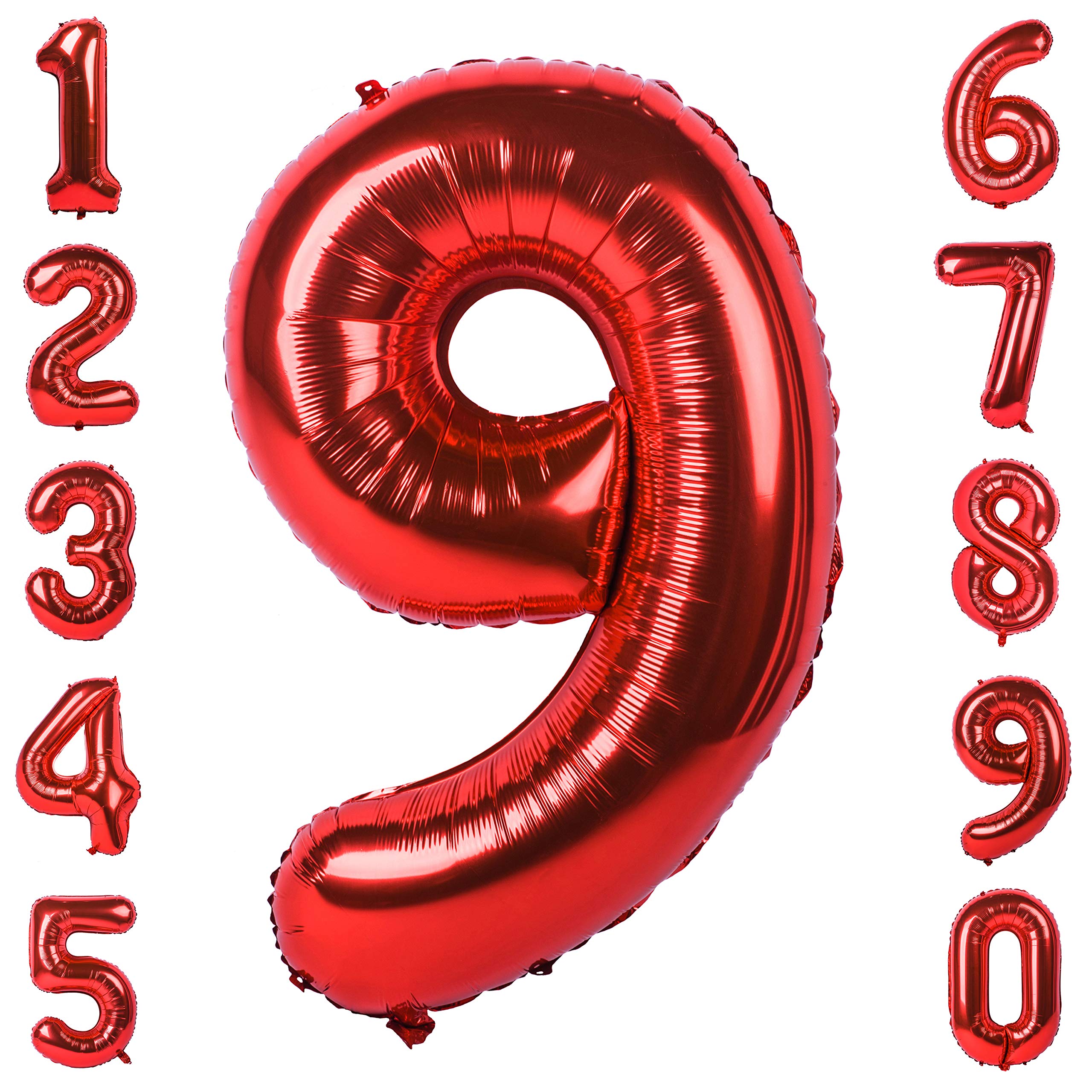 Red 9 balloon 40 Inch Red Large Number Balloons Mylar Foil Big Number 9 Giant Helium Balloon Birthday Party Decoration