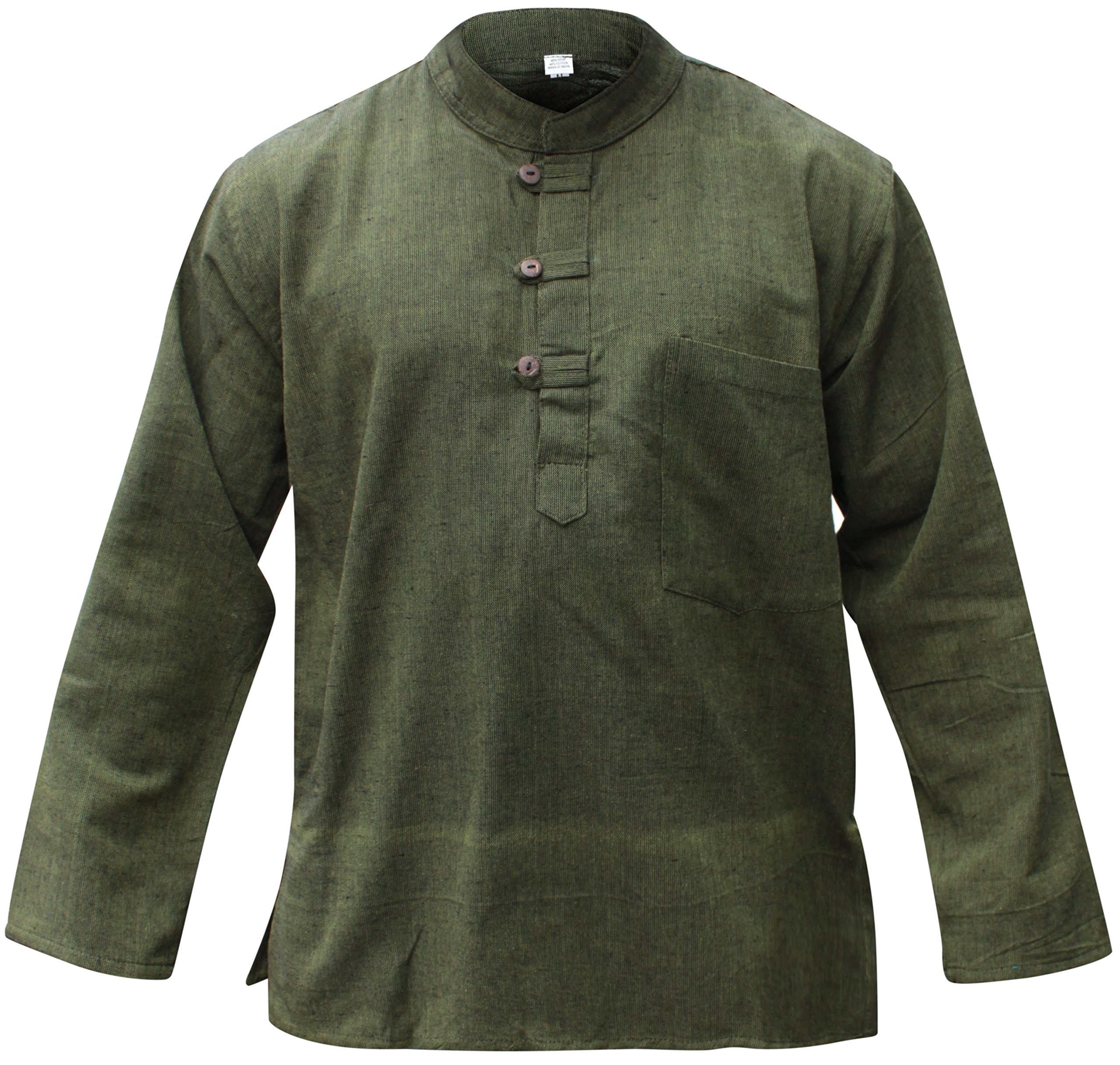 SHOPOHOLIC FASHIONPlain Hemp Fabric Band Collar Hippy Grandad Shirts for Men