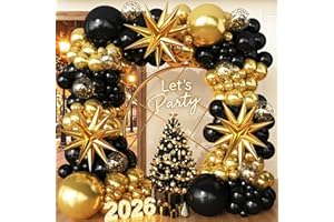FYUVH Black and Gold Balloon Garland Arch Kit for Christmas 2026 New Year's Eve Birthday Party Graduation Retirement Bachelorette Party Anniversary Decorations