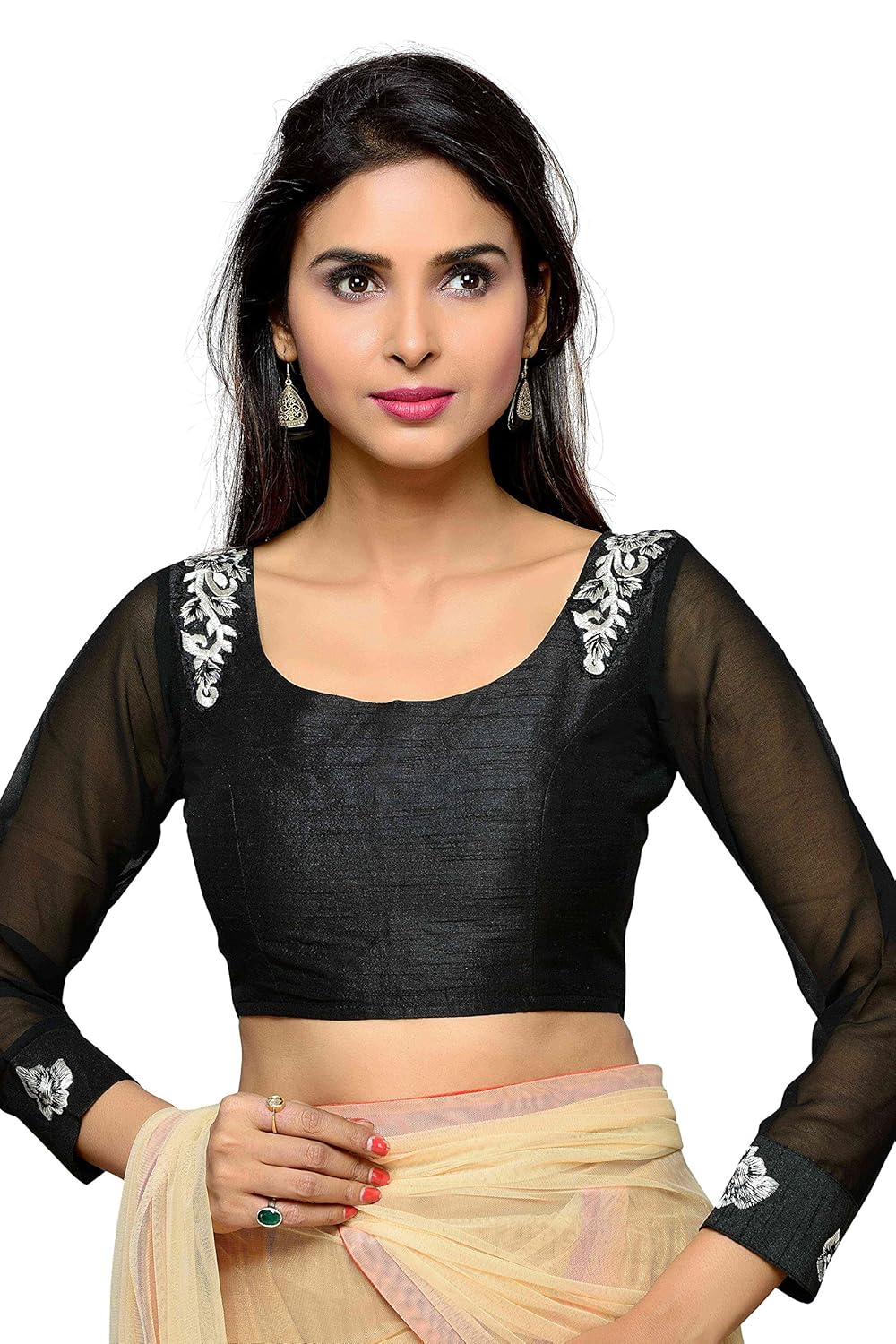 studio shringaar polyester solid black designer blouse