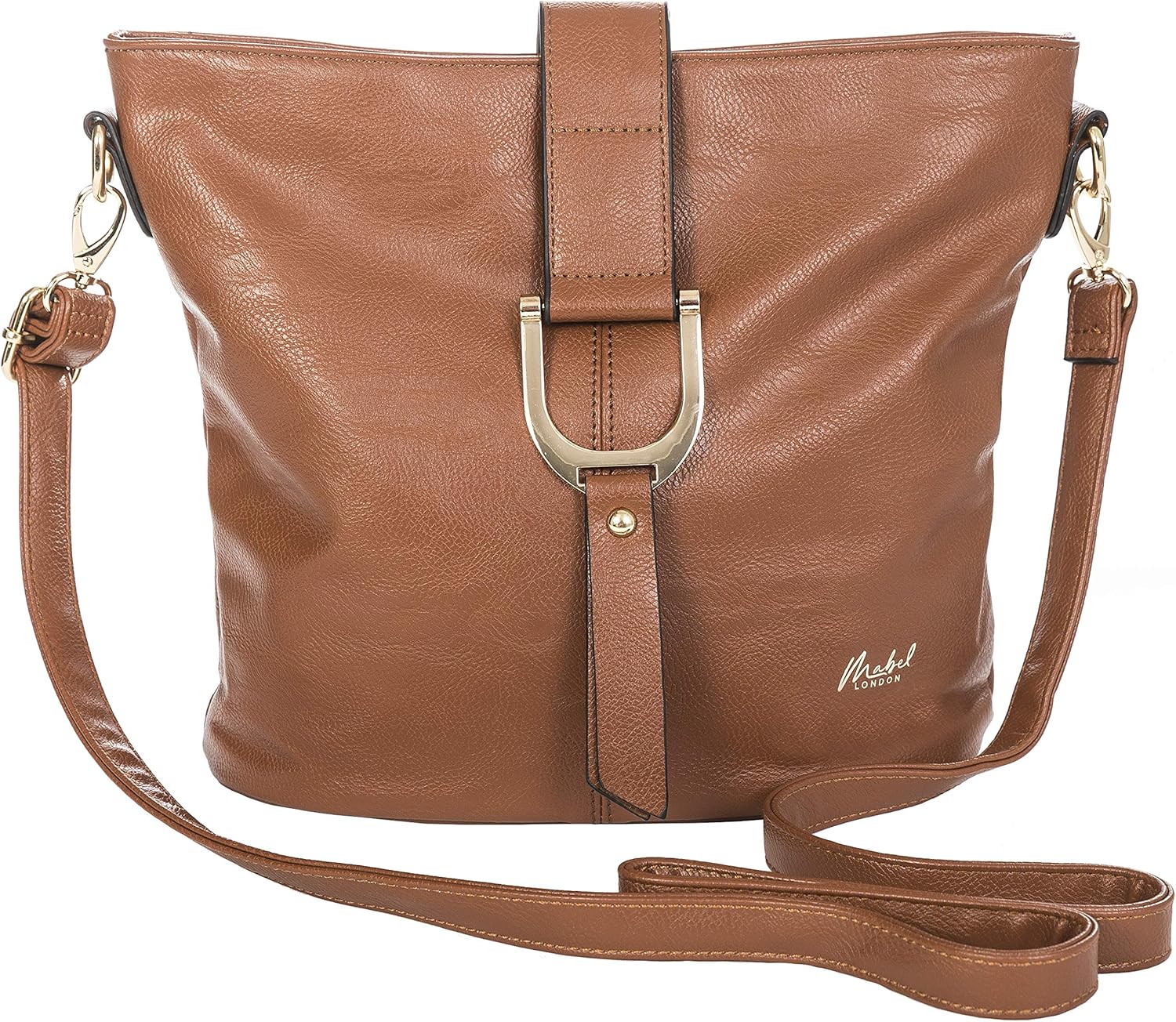Mabel London Womenโs Vegan Leather Crossbody Shoulder Bag - Medium Everyday Tote with Horseshoe Buckle & Zip Pocket - Fran (Light Grey) - Image 3