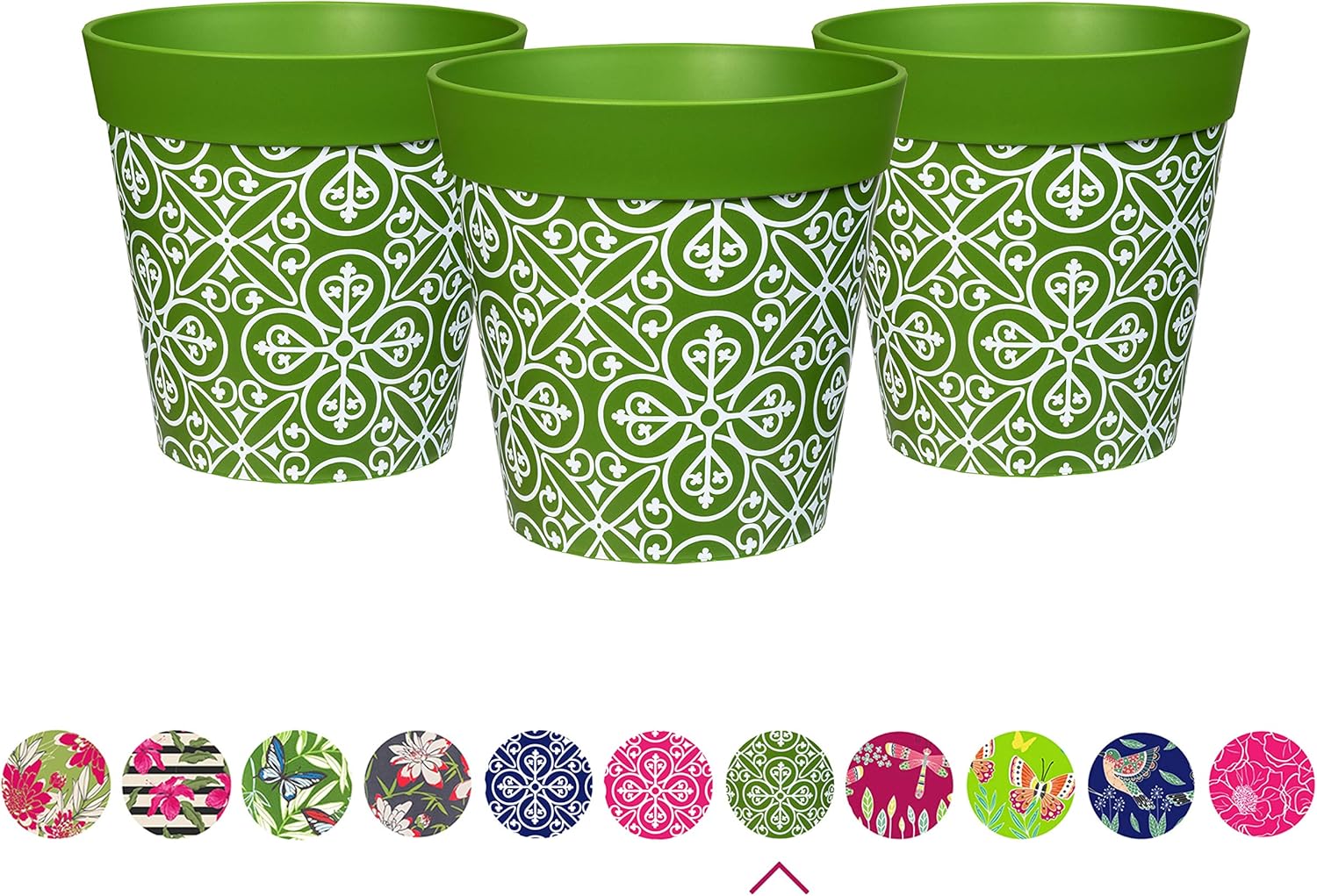 Hum Flowerpots Plant Pots, set of 3 green plastic Maroc Tile, colourful planters indoor/outdoor
