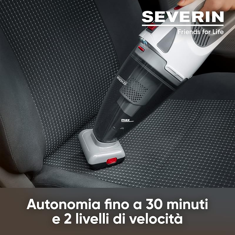 Aspirapolvere Senza Fili, 120W, Aspira Solidi e Liquidi, Autonomia 30 min, 2 Livelli Potenza, Spazzola Turbo, Luce LED, 44,0 x 12,5 x 13,5 cm, Grigio/Rosso - HV 7146