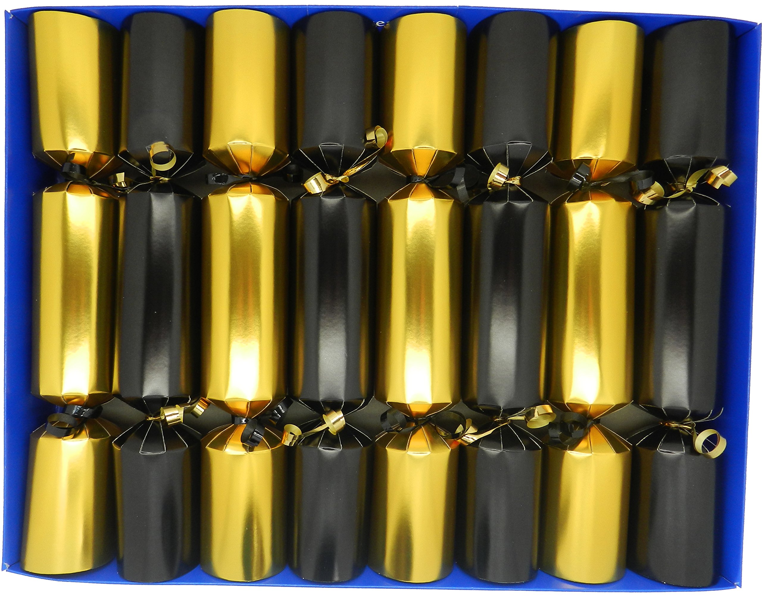 Fill Your Own Christmas Crackers, Box of 8 Gold and Black with matching Trim and Tags