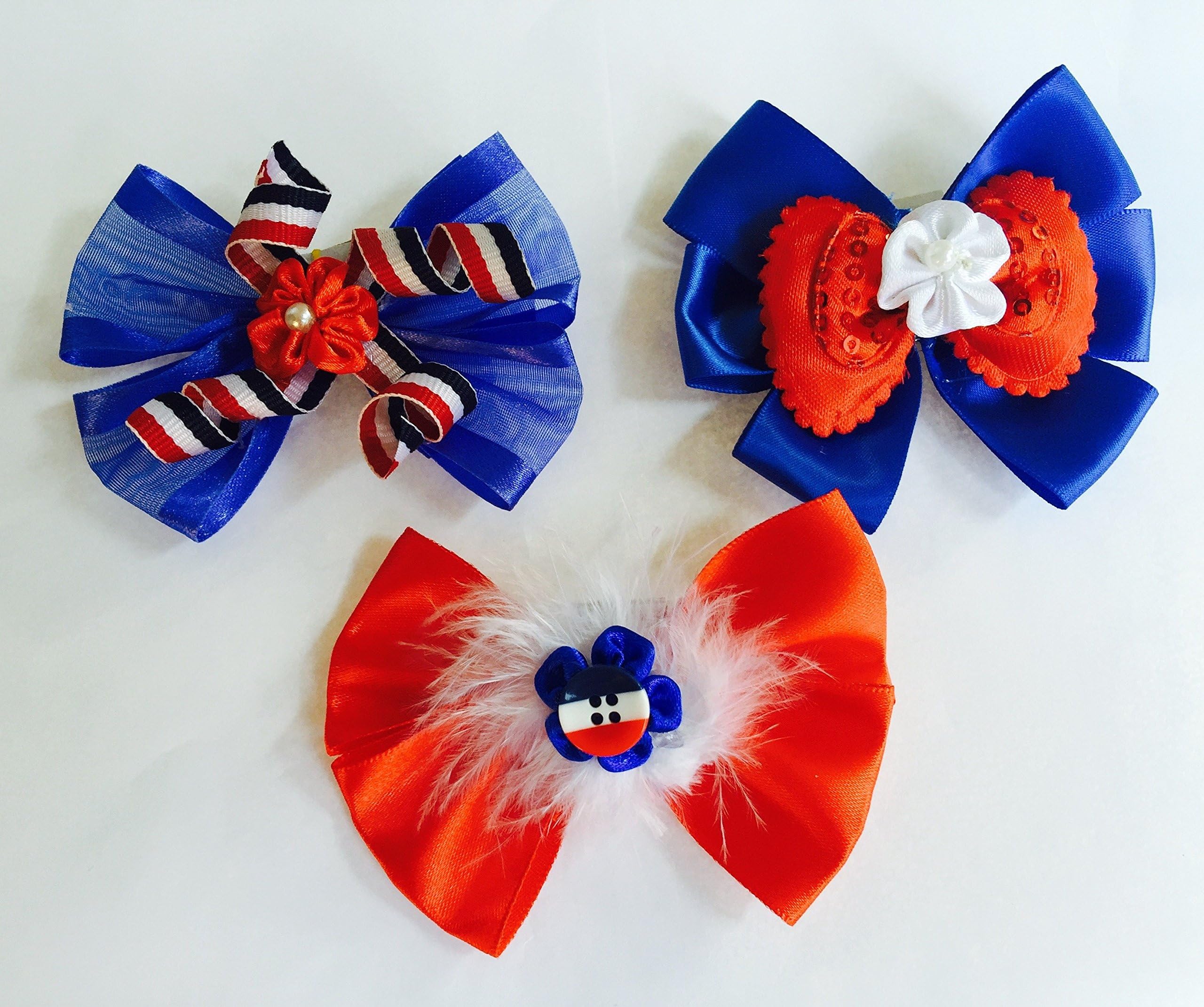 JJ Couture Pack of 3 Ultimate Design Patriotic 4th of July Dog Hair or Collar Bows - 3 inch Size Handcrafted Bows for Dog Collar or Hair