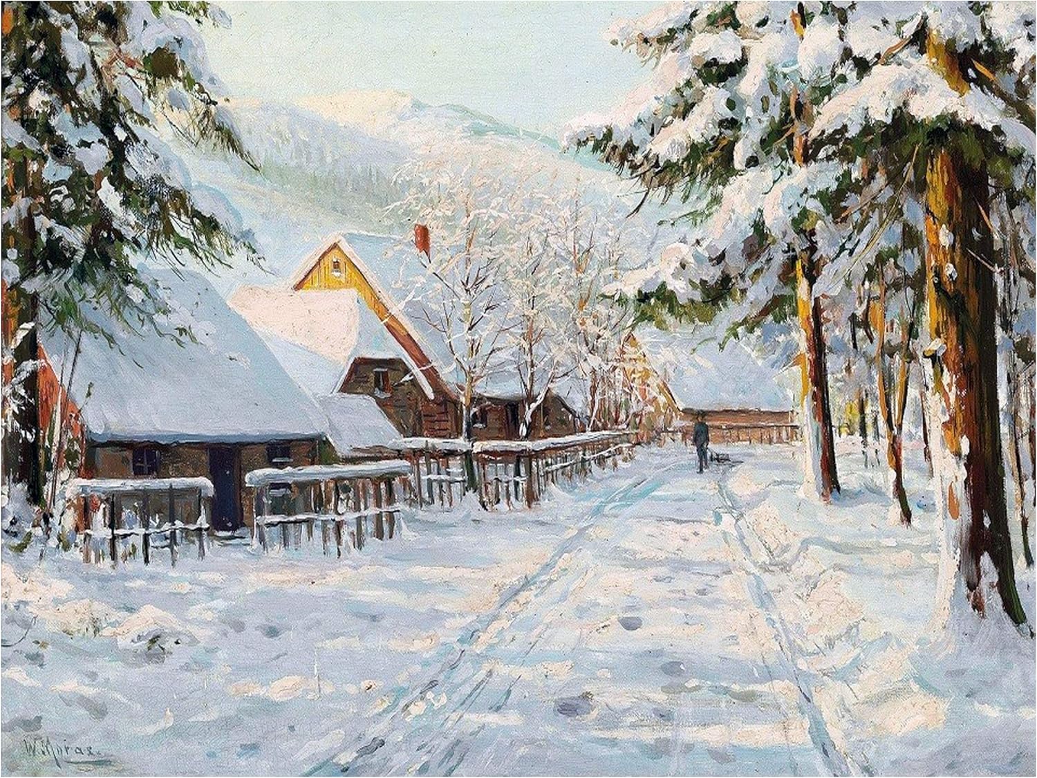Winter Road Spruce Mountains Houses Tile Mural Kitchen Wall Backsplash Ceramic - Picture 2 of 3