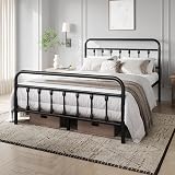 Yaheetech 4ft6 Double Bed Frame Vintage Iron Platform Bed with Storage Black view 2