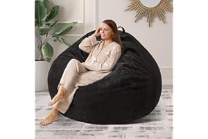 Cansunna 3.5FT Bean Bag Chairs Teardrop Bean Bag Chair for Adults Beanbag Chair with Memory Foam Filled Machine Washable Cover for Living Room, Bedroom (Large,Black)